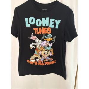 Bugs Bunny Shirt Adult Medium Black Looney Tunes All Over Thats All Folks Unisex